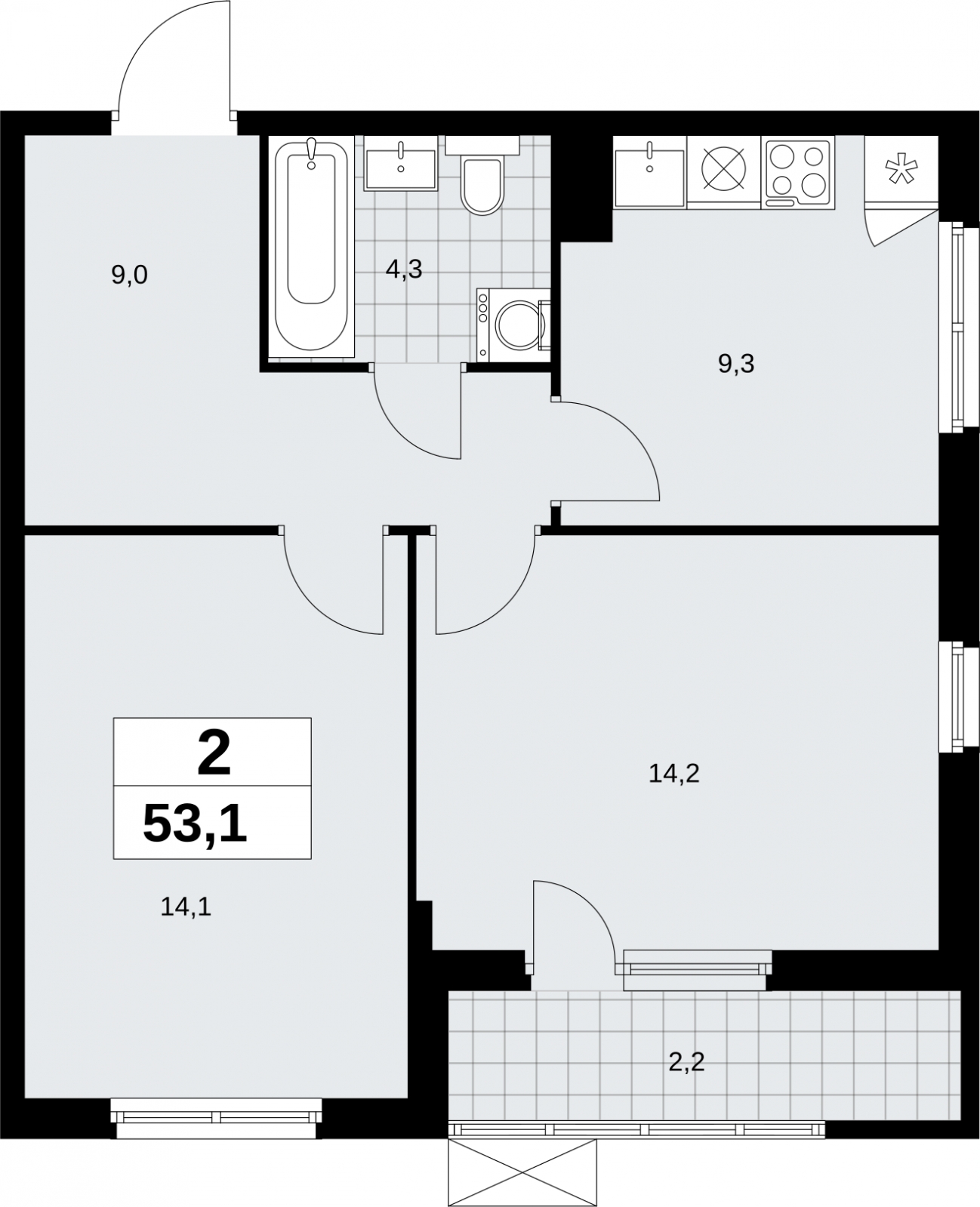2-комнатная квартира с отделкой в ЖК Айвазовский City на 13 этаже в 7.2 секции. Сдача в 3 кв. 2026 г.
