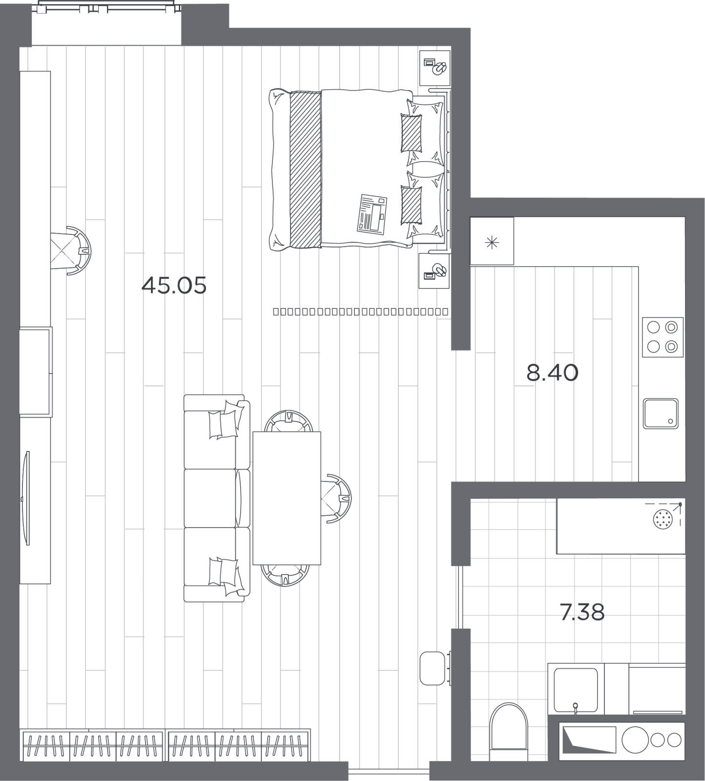 1-комнатная квартира с отделкой в ЖК Айвазовский City на 15 этаже в 7.3 секции. Сдача в 3 кв. 2026 г.