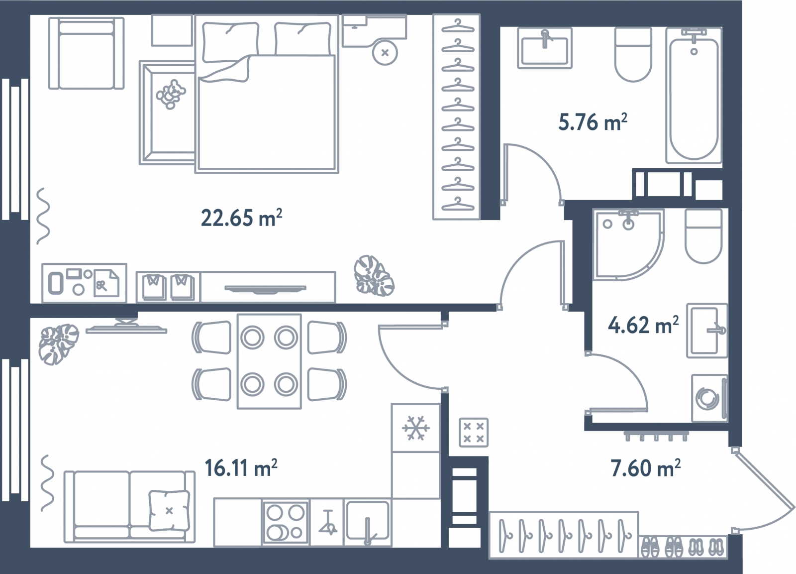 2-комнатная квартира с отделкой в ЖК Айвазовский City на 3 этаже в 7.3 секции. Сдача в 3 кв. 2026 г.