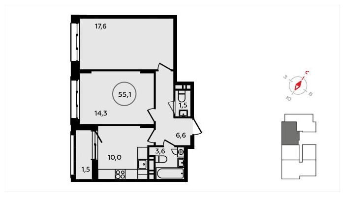 1-комнатная квартира (Студия) в ЖК Скандинавия на 8 этаже в 1 секции. Сдача в 3 кв. 2024 г.