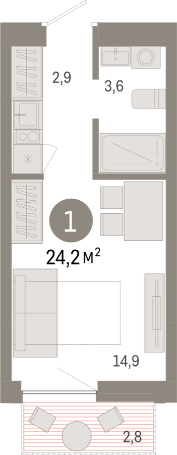 2-комнатная квартира в ЖК URAL на 19 этаже в 1 секции. Сдача в 4 кв. 2024 г.