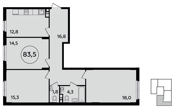 1-комнатная квартира в ЖК Headliner на 27 этаже в 3 секции. Сдача в 4 кв. 2022 г.