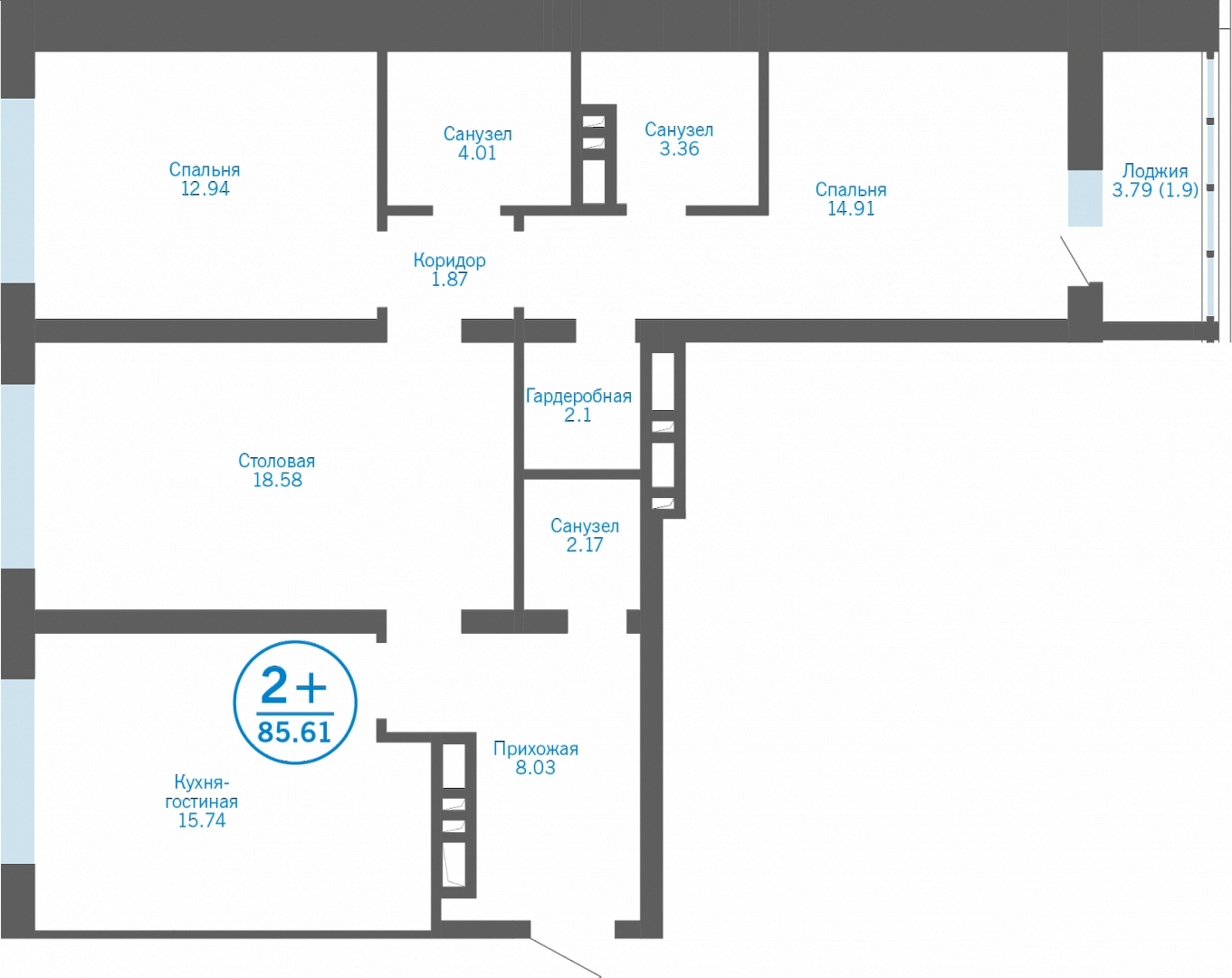 2-комнатная квартира с отделкой в ЖК Айвазовский City на 20 этаже в 7.1 секции. Сдача в 3 кв. 2026 г.
