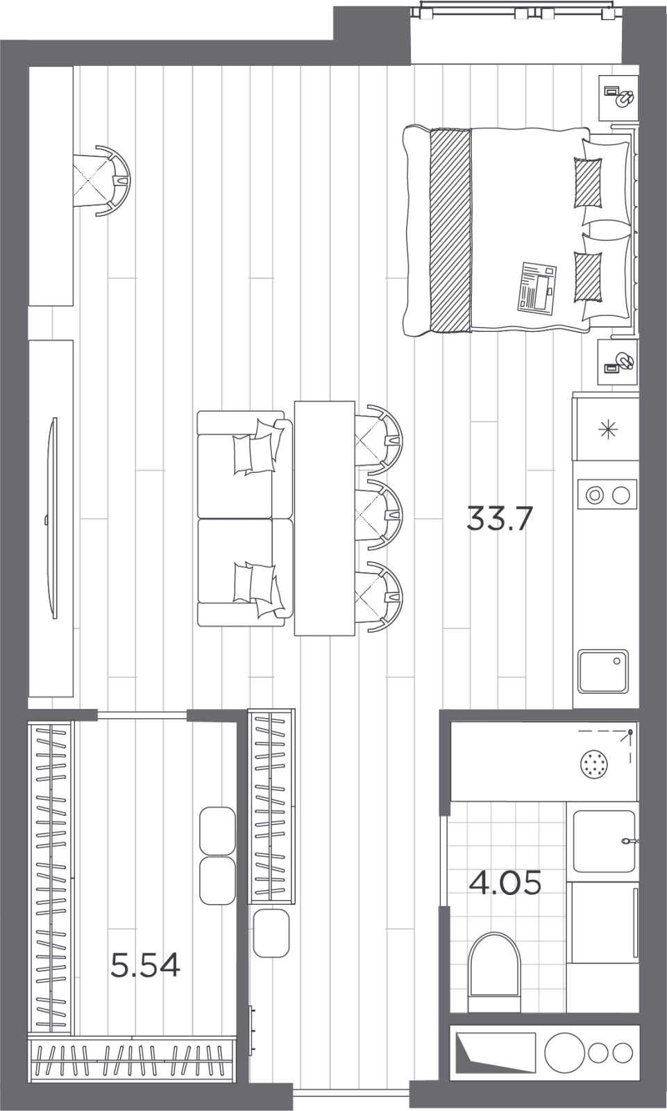 2-комнатная квартира с отделкой в ЖК Бунинские кварталы на 2 этаже в 1 секции. Сдача в 1 кв. 2026 г.