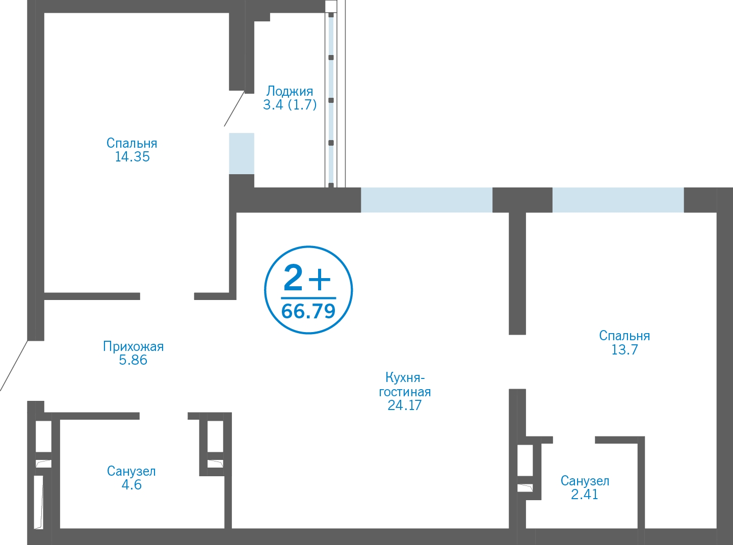 2-комнатная квартира с отделкой в Велнес-квартал Никольский на 3 этаже в 4 секции. Сдача в 4 кв. 2024 г.