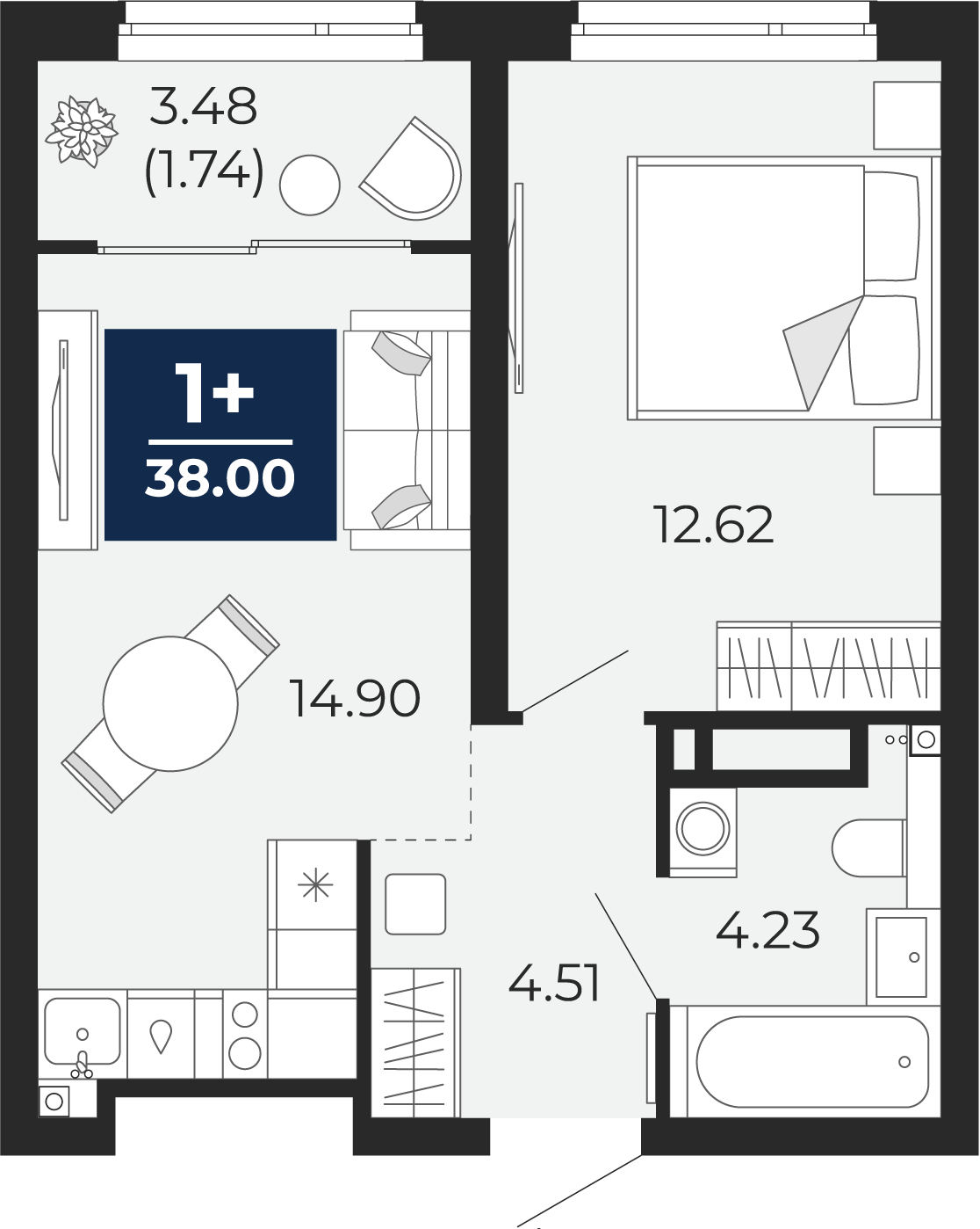 4-комнатная квартира с отделкой в ЖК Бунинские кварталы на 14 этаже в 1 секции. Сдача в 2 кв. 2026 г.