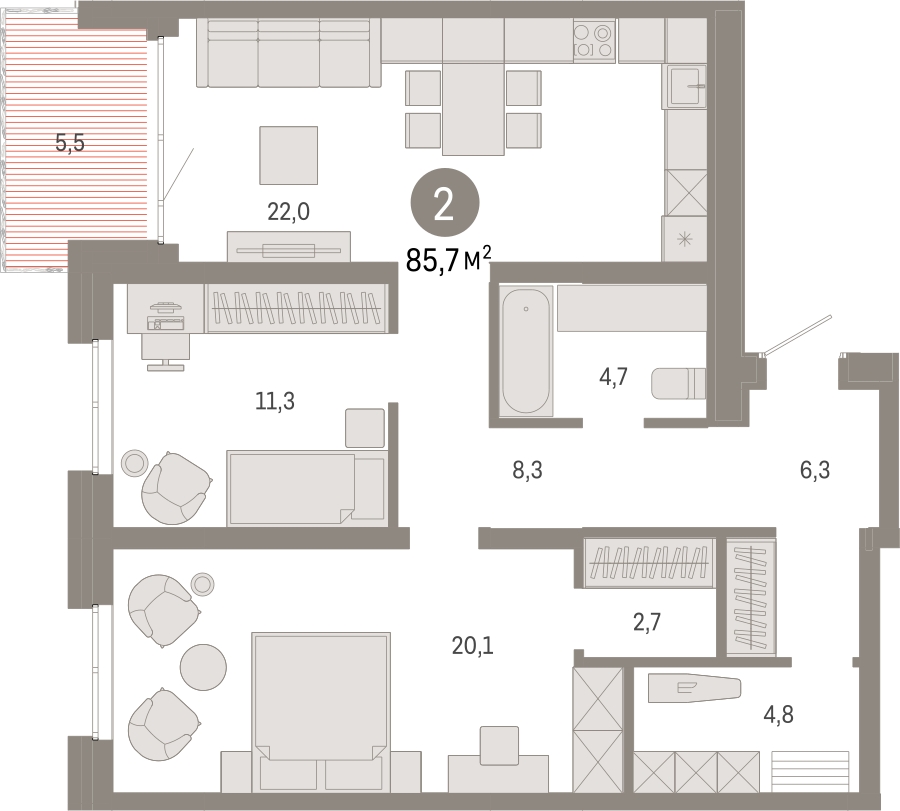 1-комнатная квартира (Студия) в ЖК Бунинские кварталы на 4 этаже в 1 секции. Сдача в 2 кв. 2026 г.