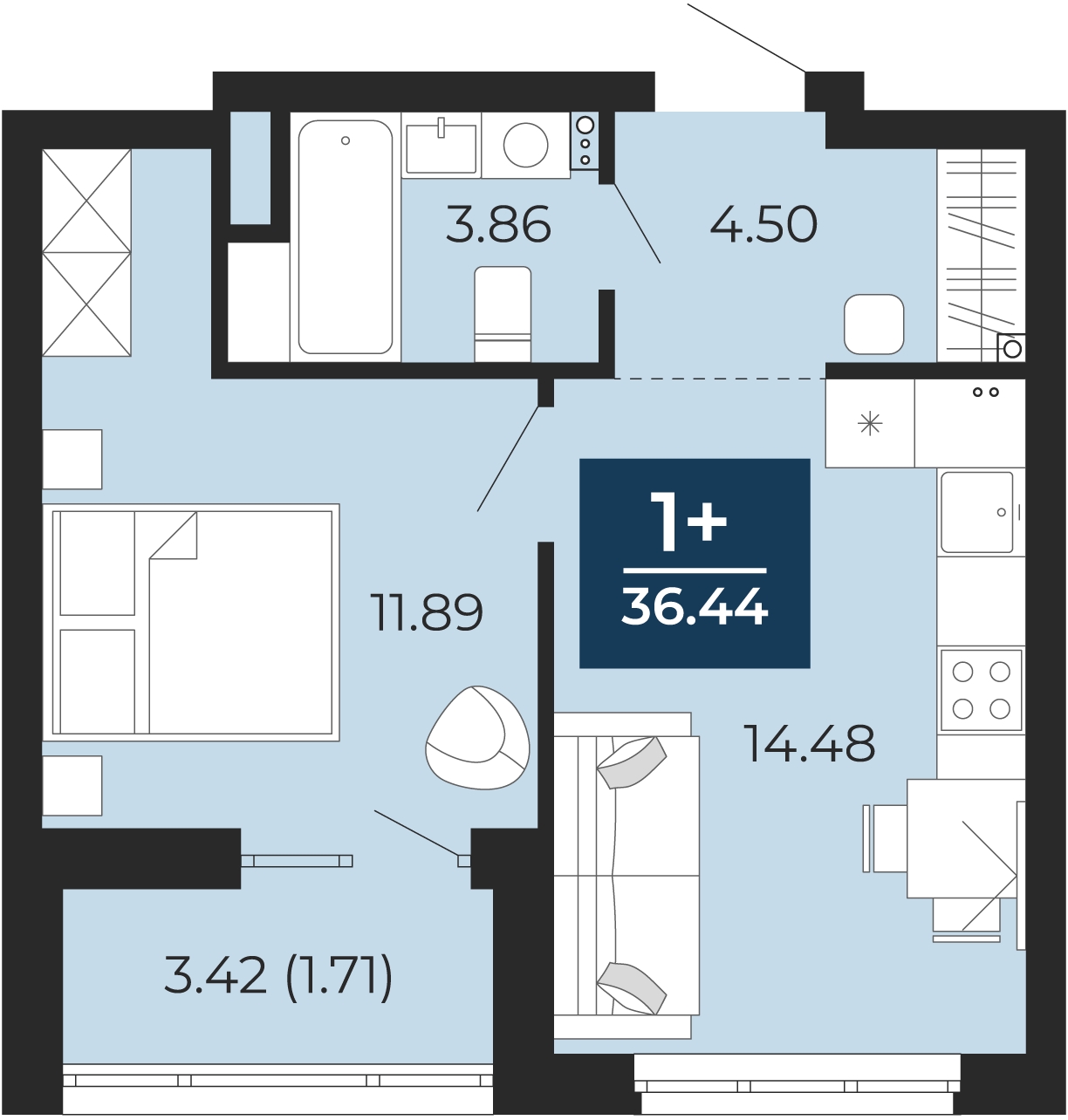 3-комнатная квартира в ЖК Бунинские кварталы на 8 этаже в 4 секции. Сдача в 2 кв. 2026 г.