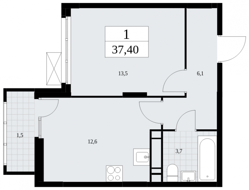 1-комнатная квартира с отделкой в ЖК Headliner на -2 этаже в 1 секции. Дом сдан.