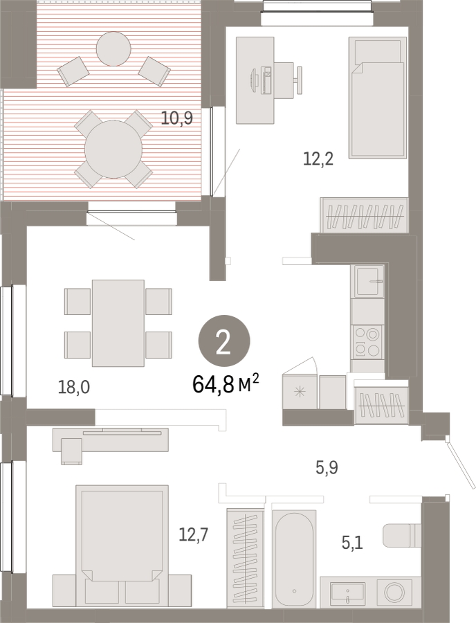 3-комнатная квартира в ЖК URAL на 11 этаже в 1 секции. Сдача в 4 кв. 2024 г.