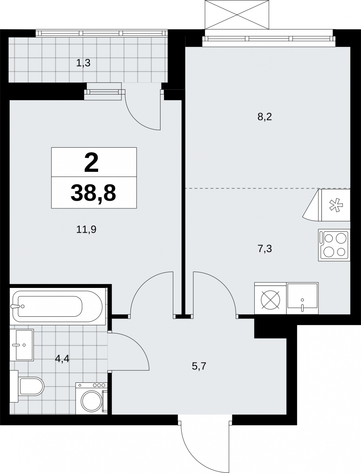1-комнатная квартира (Студия) с отделкой в ЖК Айвазовский City на 3 этаже в 7.1 секции. Сдача в 3 кв. 2026 г.