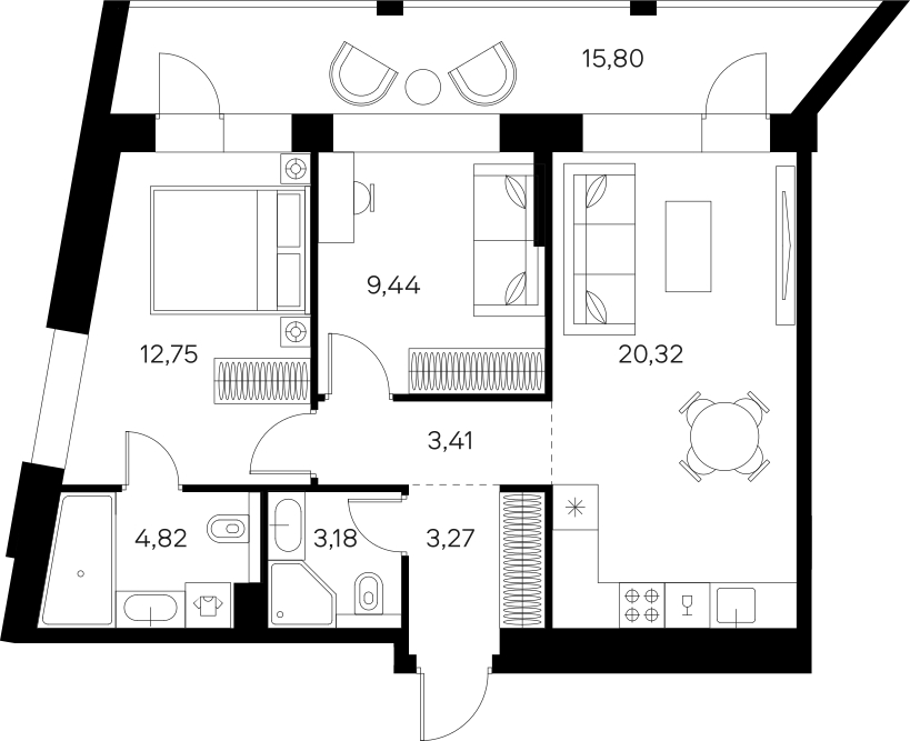 2-комнатная квартира в ЖК FØRST на 10 этаже в 1 секции. Сдача в 4 кв. 2024 г.