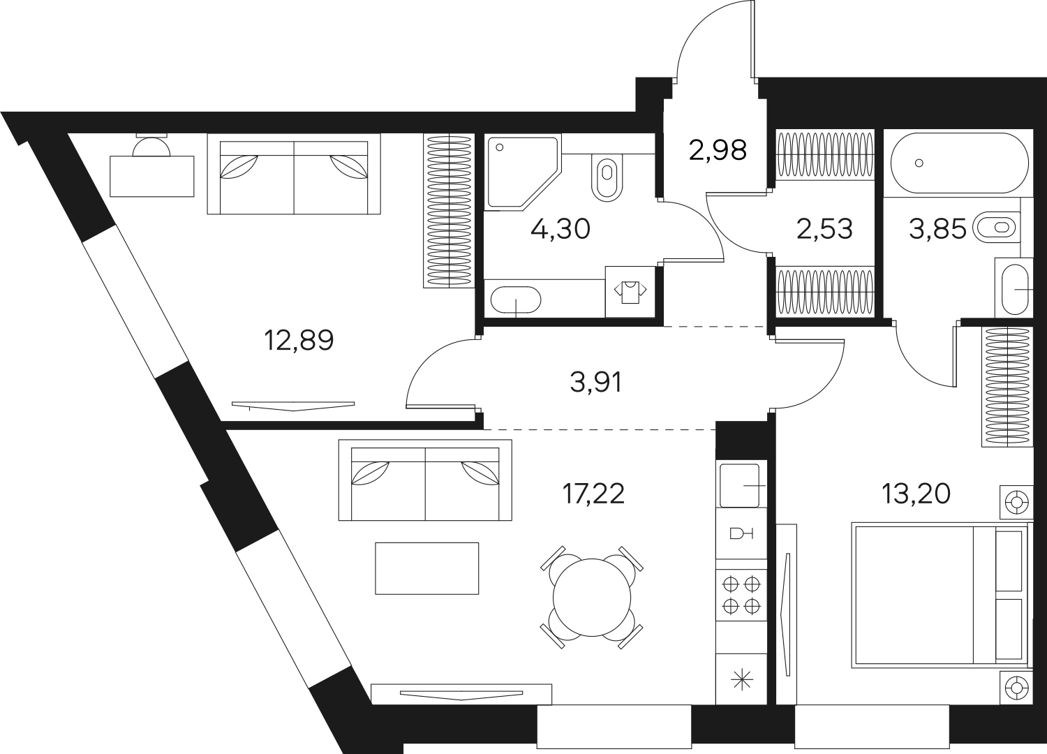 2-комнатная квартира в ЖК FØRST на 3 этаже в 5 секции. Сдача в 4 кв. 2024 г.