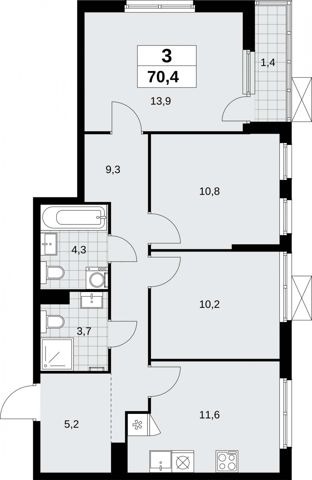 1-комнатная квартира (Студия) с отделкой в ЖК Айвазовский City на 18 этаже в 7.2 секции. Сдача в 3 кв. 2026 г.