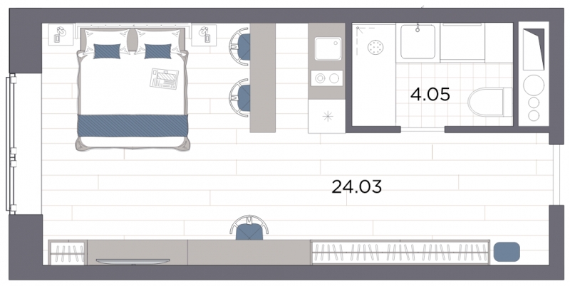 1-комнатная квартира (Студия) с отделкой в ЖК Прео на 13 этаже в 1 секции. Сдача в 4 кв. 2024 г.