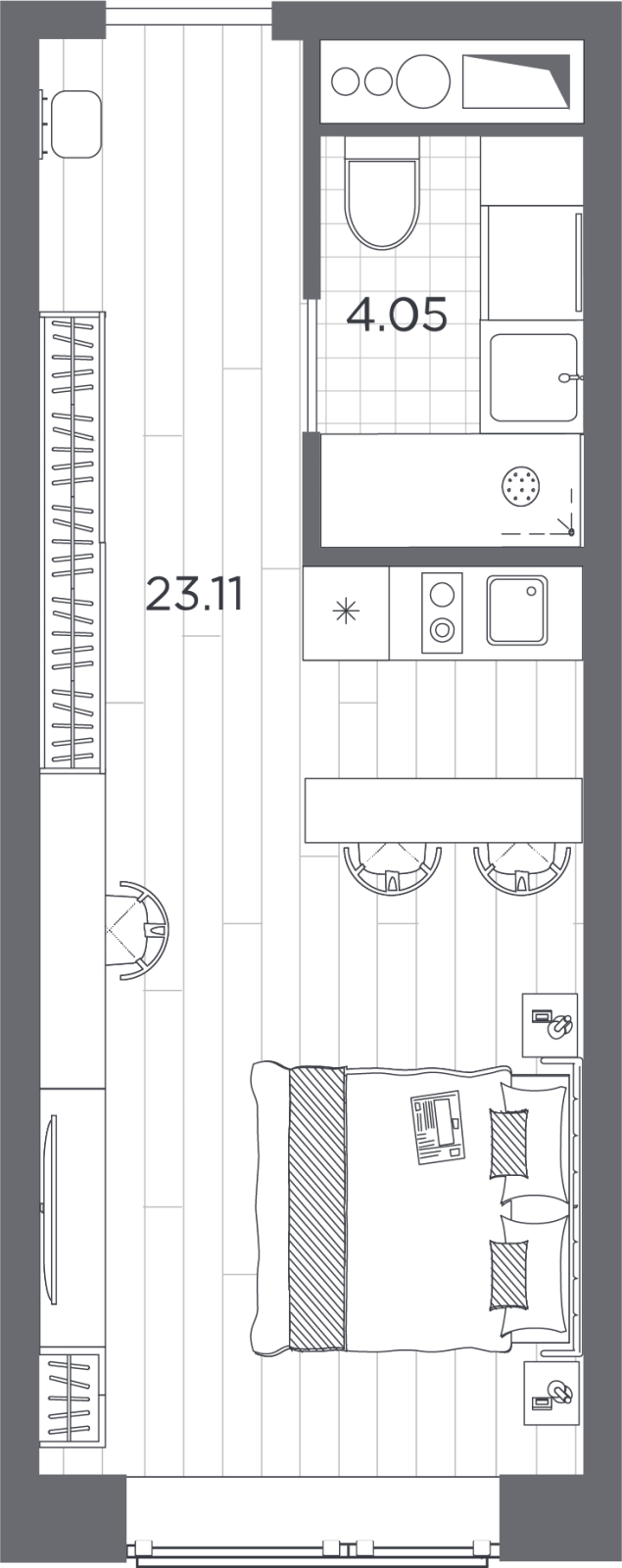 1-комнатная квартира (Студия) с отделкой в ЖК Бунинские кварталы на 17 этаже в 1 секции. Сдача в 2 кв. 2026 г.