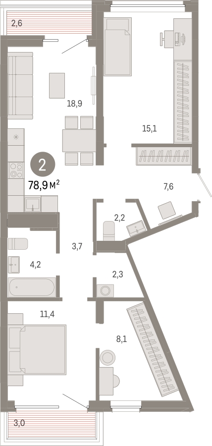 2-комнатная квартира с отделкой в ЖК Прео на 6 этаже в 1 секции. Сдача в 4 кв. 2024 г.