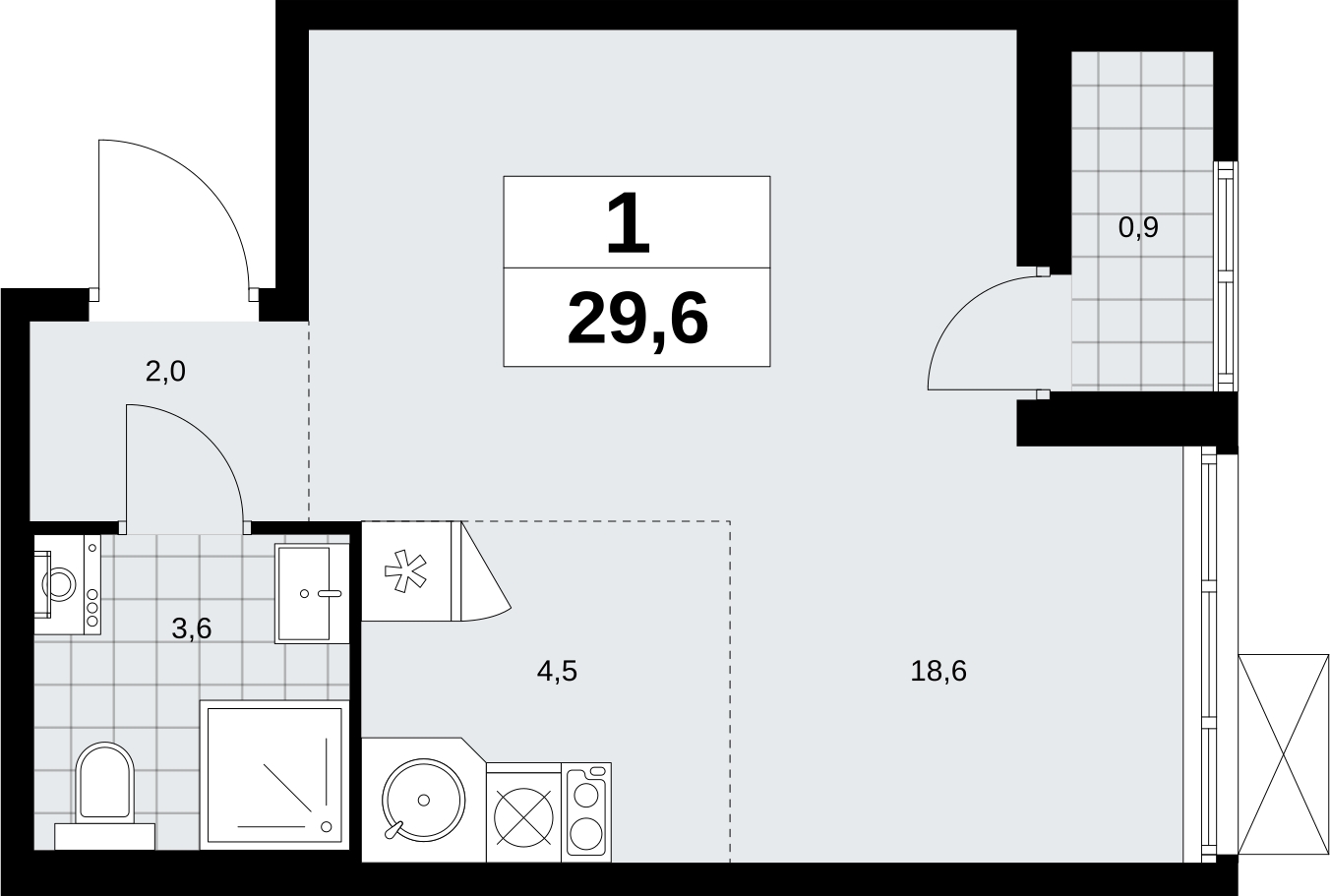 1-комнатная квартира с отделкой в ЖК Айвазовский City на 7 этаже в 7.4 секции. Сдача в 3 кв. 2026 г.
