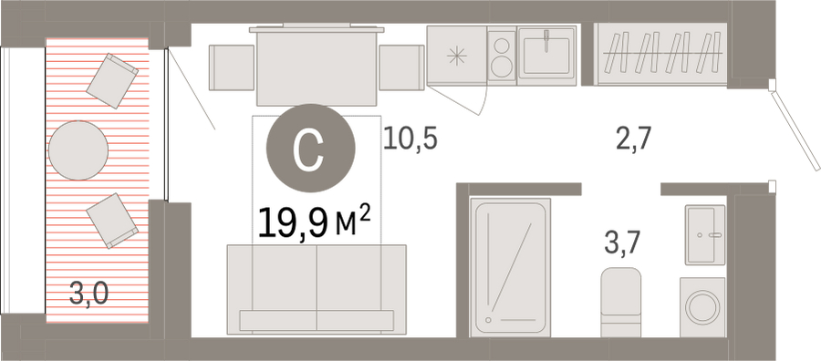 2-комнатная квартира в ЖК Небо на 7 этаже в 1 секции. Сдача в 2 кв. 2025 г.