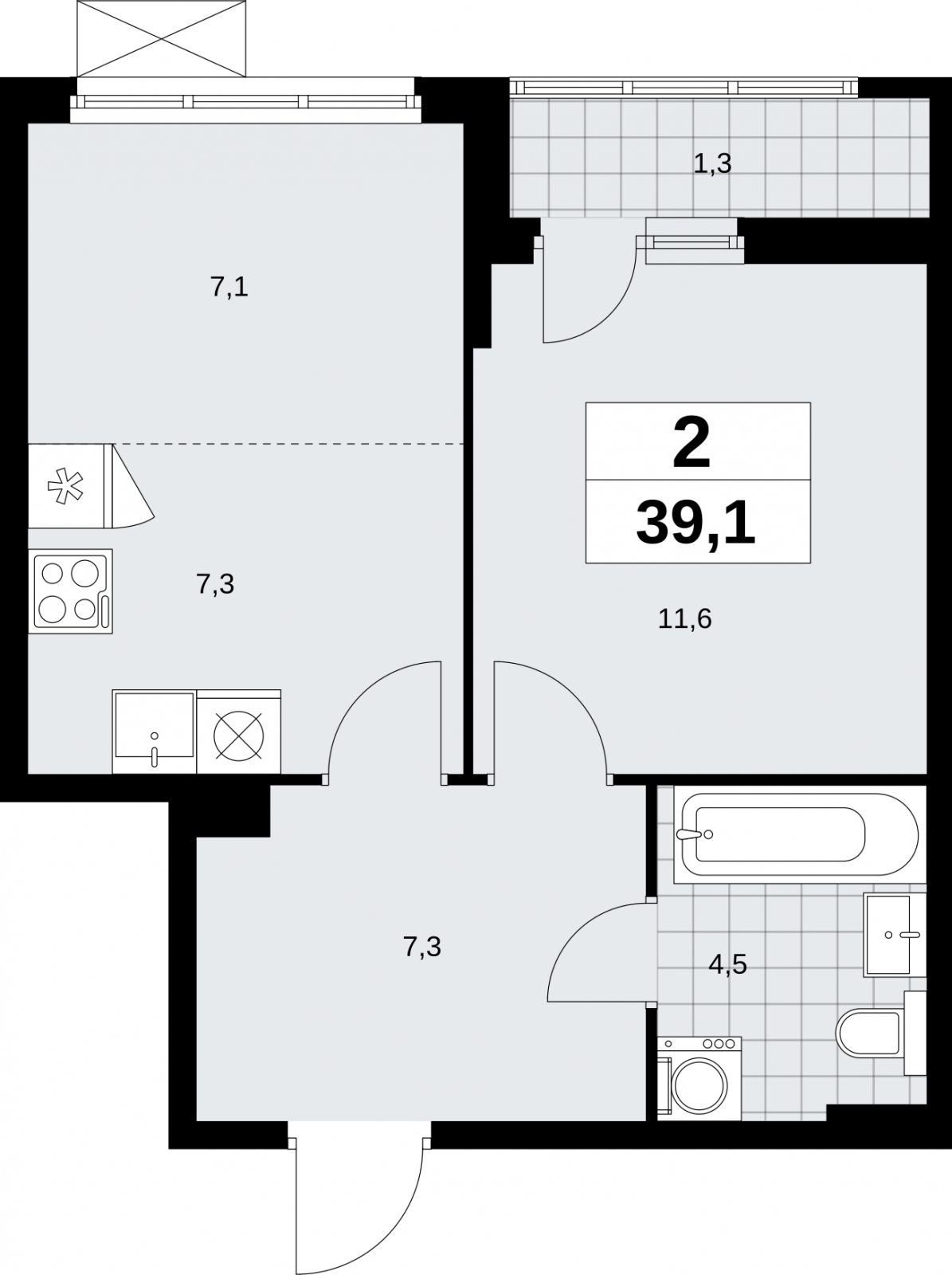 2-комнатная квартира с отделкой в ЖК Айвазовский City на 4 этаже в 7.4 секции. Сдача в 3 кв. 2026 г.