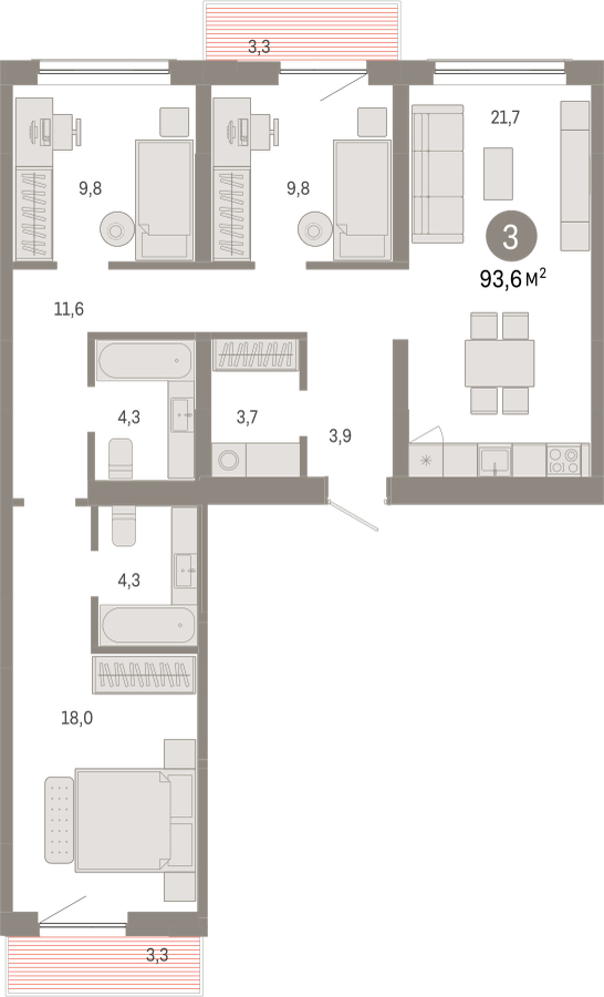 2-комнатная квартира в ЖК Небо на 7 этаже в 1 секции. Сдача в 2 кв. 2025 г.