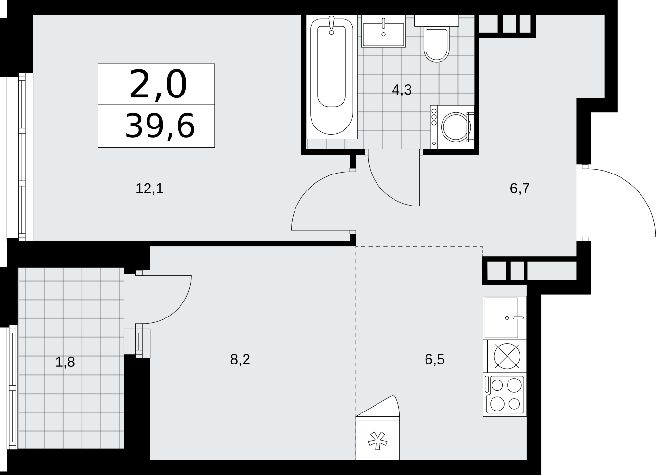 1-комнатная квартира (Студия) с отделкой в ЖК Прео на 3 этаже в 1 секции. Сдача в 4 кв. 2024 г.