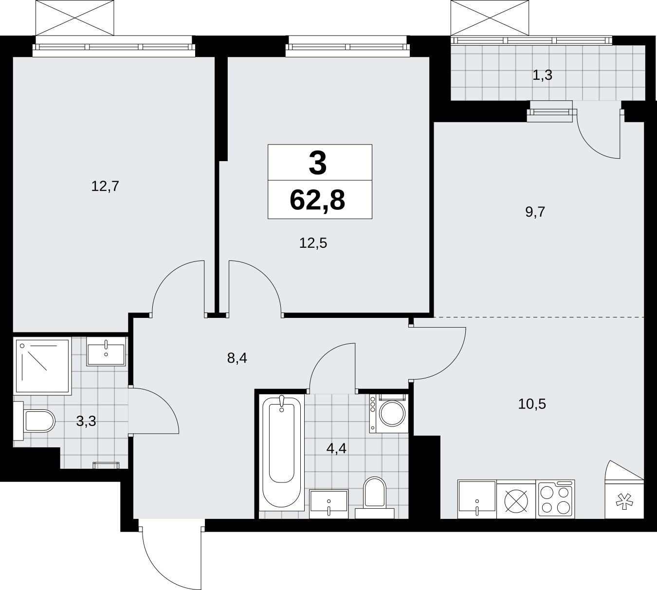 2-комнатная квартира с отделкой в Велнес-квартал Никольский на 3 этаже в 5 секции. Сдача в 4 кв. 2024 г.