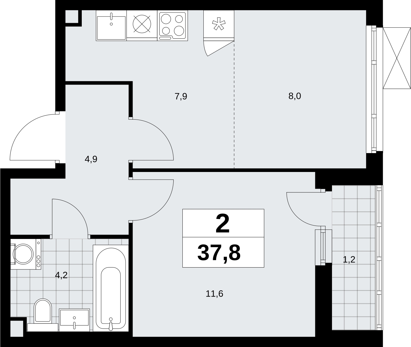 2-комнатная квартира с отделкой в Велнес-квартал Никольский на 6 этаже в 4 секции. Сдача в 4 кв. 2024 г.