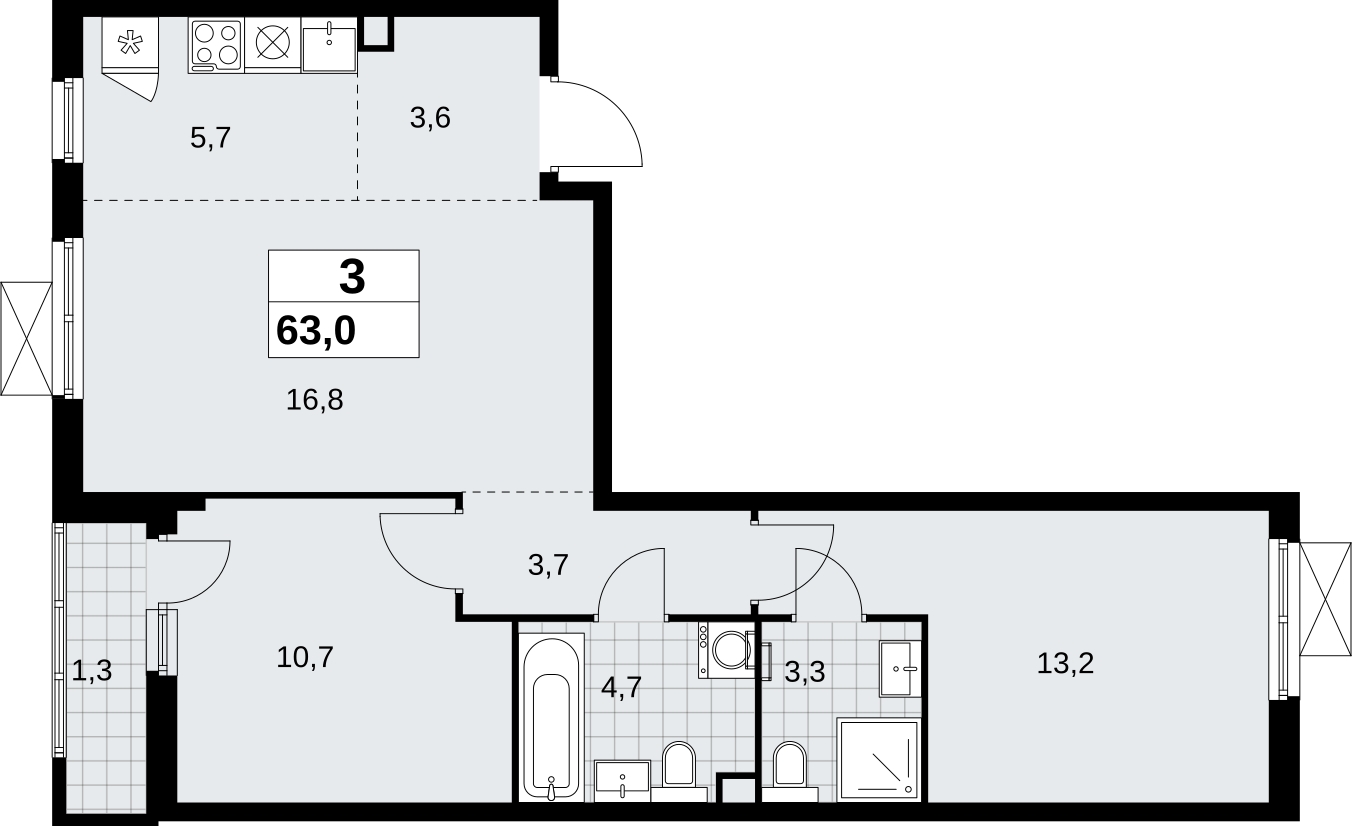2-комнатная квартира с отделкой в Велнес-квартал Никольский на 4 этаже в 4 секции. Сдача в 4 кв. 2024 г.