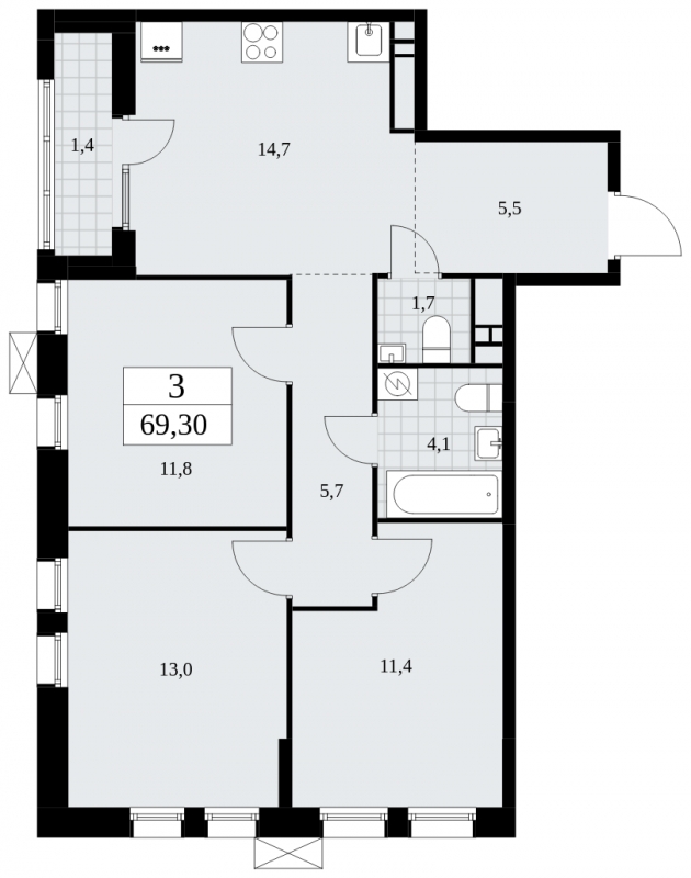 1-комнатная квартира в ЖК TERLE PARK на 11 этаже в 11 секции. Сдача в 4 кв. 2025 г.
