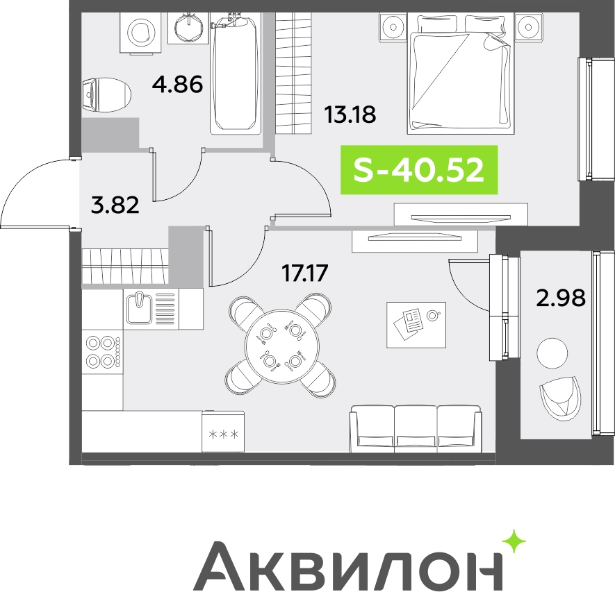1-комнатная квартира с отделкой в ЖК Republic на 6 этаже в 1 секции. Сдача в 4 кв. 2025 г.