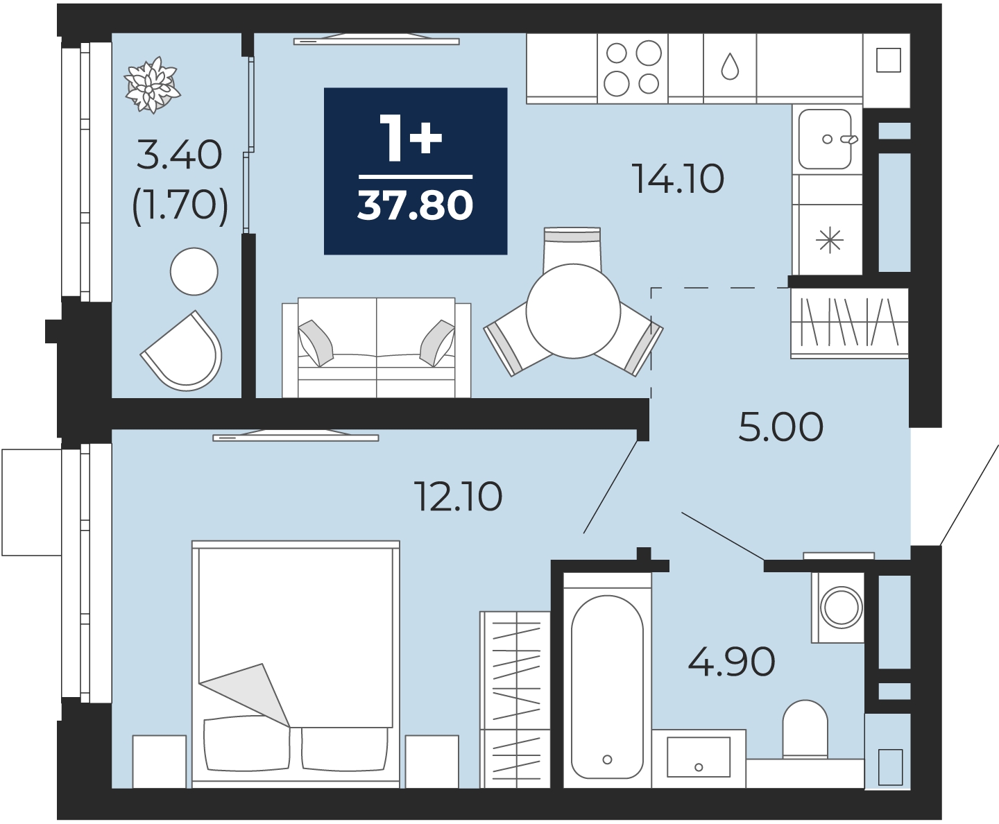 2-комнатная квартира в ЖК Holland park на 7 этаже в 4 секции. Сдача в 4 кв. 2023 г.
