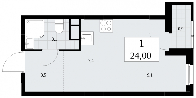 2-комнатная квартира в ЖК Headliner на 15 этаже в 1 секции. Сдача в 4 кв. 2024 г.