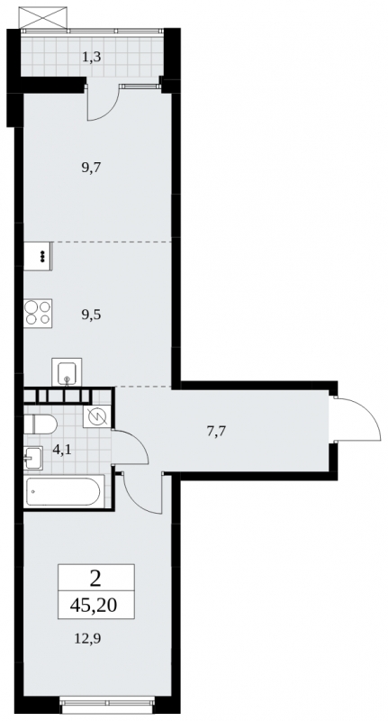 1-комнатная квартира в ЖК TERLE PARK на 5 этаже в 7 секции. Сдача в 4 кв. 2025 г.
