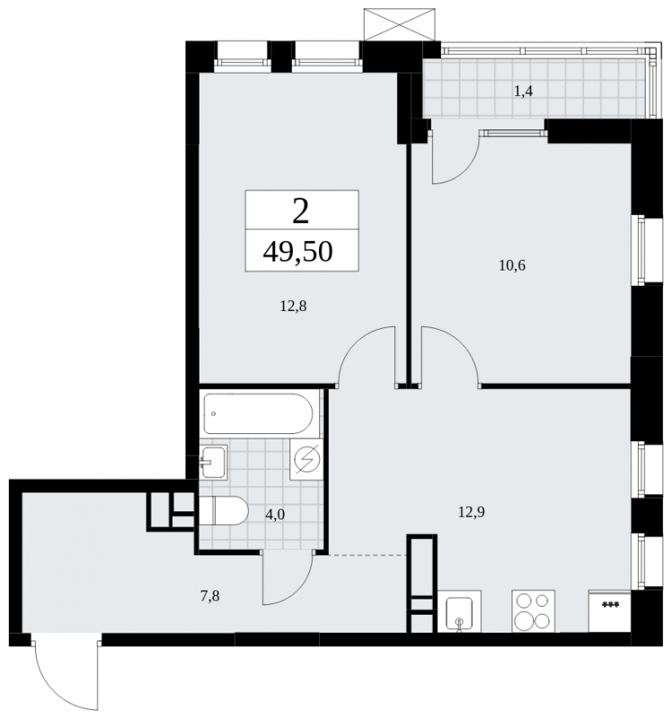 2-комнатная квартира с отделкой в ЖК Прео на 2 этаже в 1 секции. Сдача в 4 кв. 2024 г.