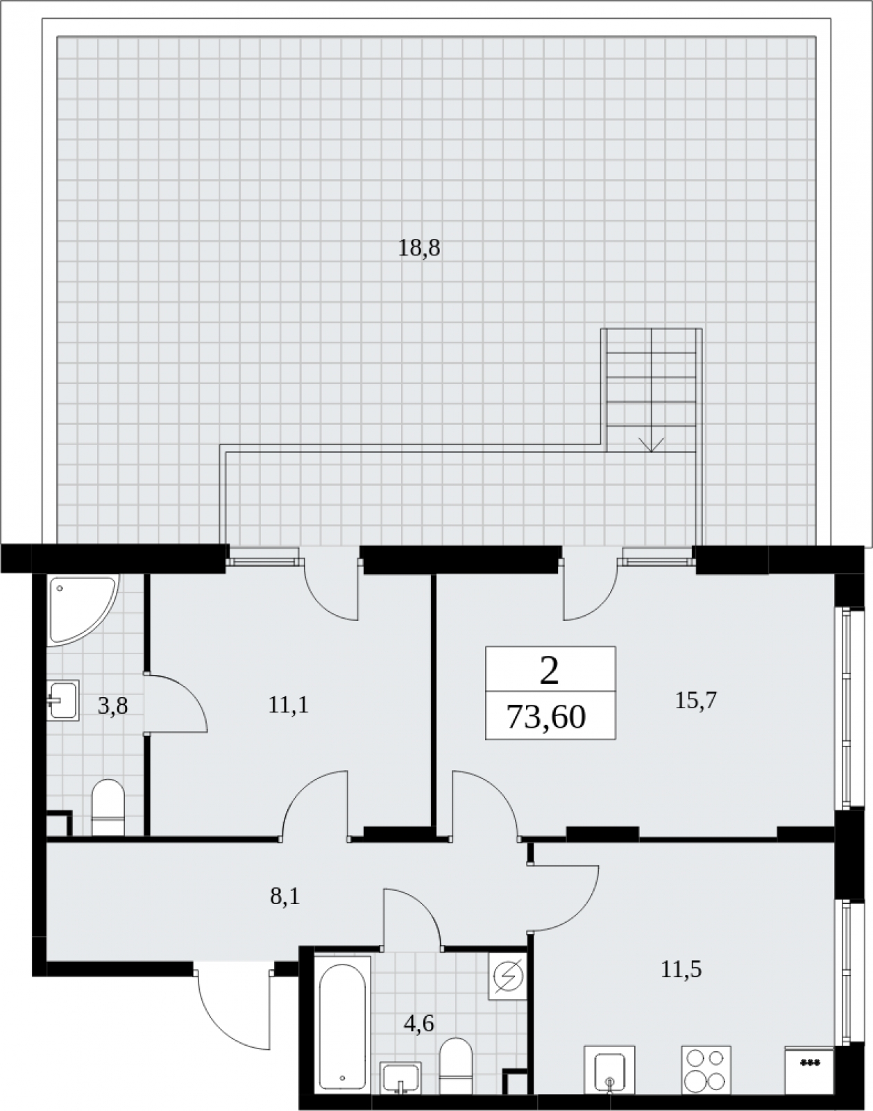 2-комнатная квартира с отделкой в Велнес-квартал Никольский на 10 этаже в 4 секции. Сдача в 4 кв. 2024 г.