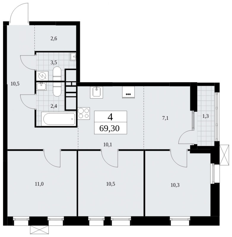 1-комнатная квартира с отделкой в Велнес-квартал Никольский на 6 этаже в 4 секции. Сдача в 4 кв. 2024 г.