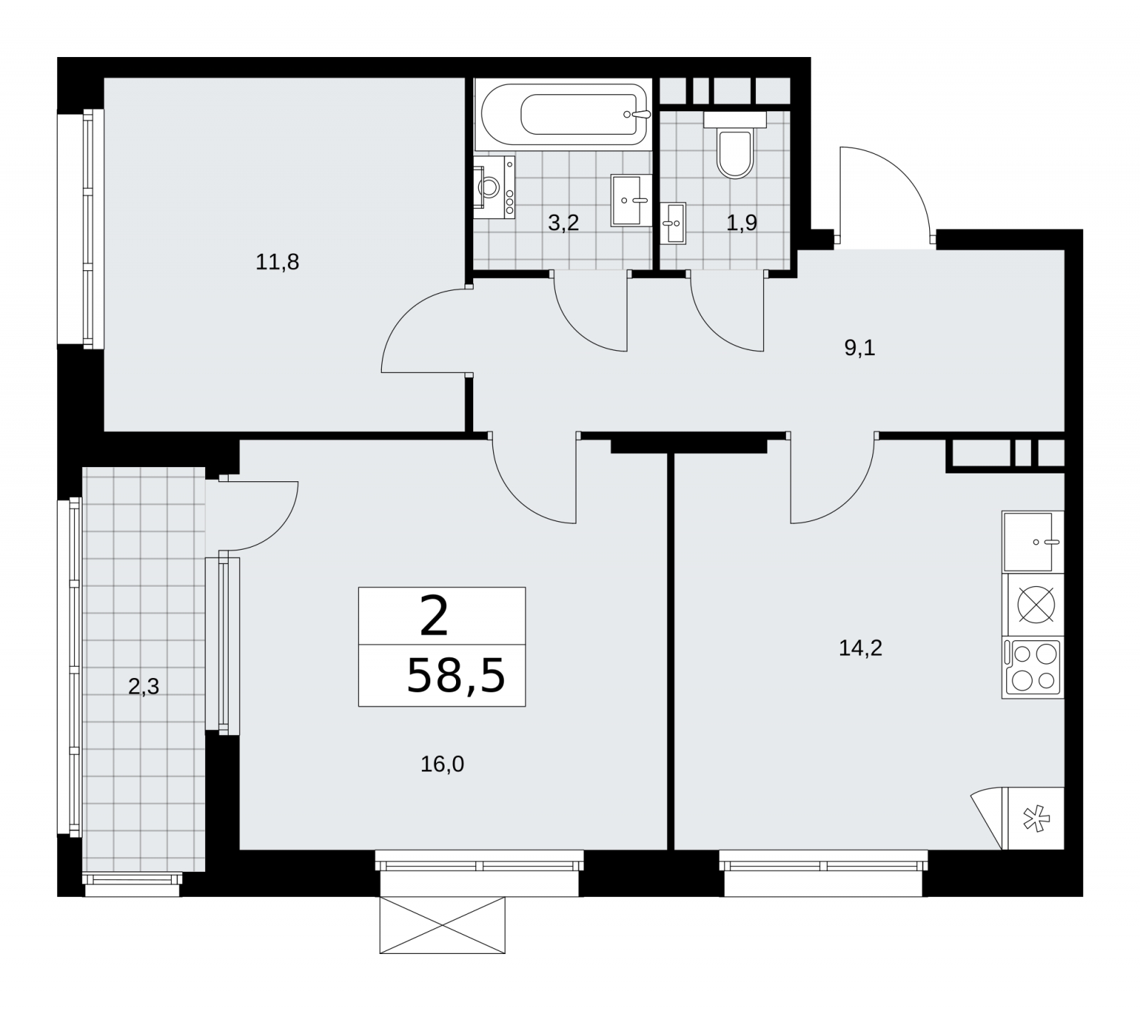2-комнатная квартира с отделкой в Велнес-квартал Никольский на 11 этаже в 1 секции. Сдача в 4 кв. 2024 г.