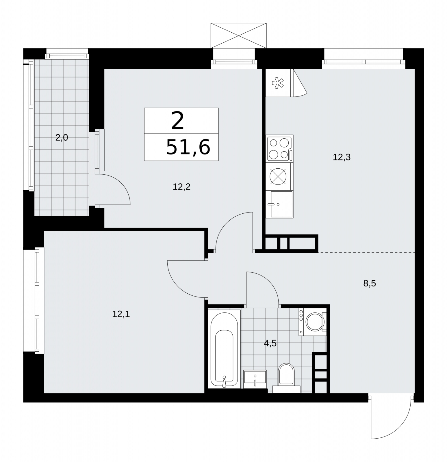 2-комнатная квартира с отделкой в Велнес-квартал Никольский на 13 этаже в 2 секции. Сдача в 4 кв. 2024 г.