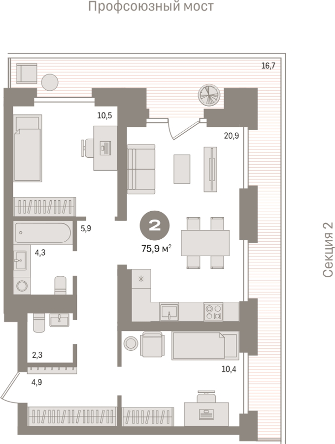 2-комнатная квартира с отделкой в Велнес-квартал Никольский на 1 этаже в 2 секции. Сдача в 4 кв. 2024 г.