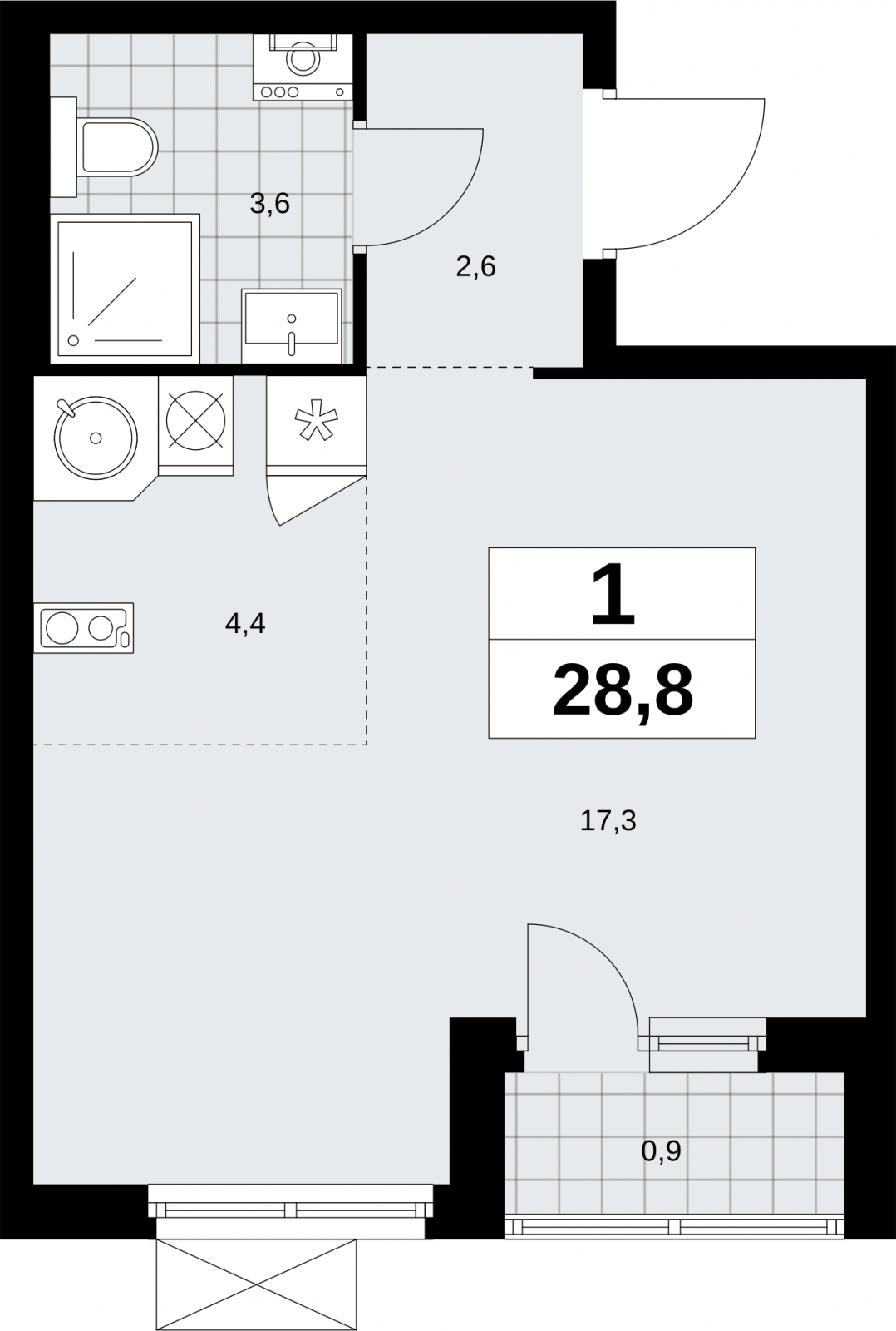 1-комнатная квартира (Студия) с отделкой в Велнес-квартал Никольский на 6 этаже в 1 секции. Сдача в 4 кв. 2024 г.