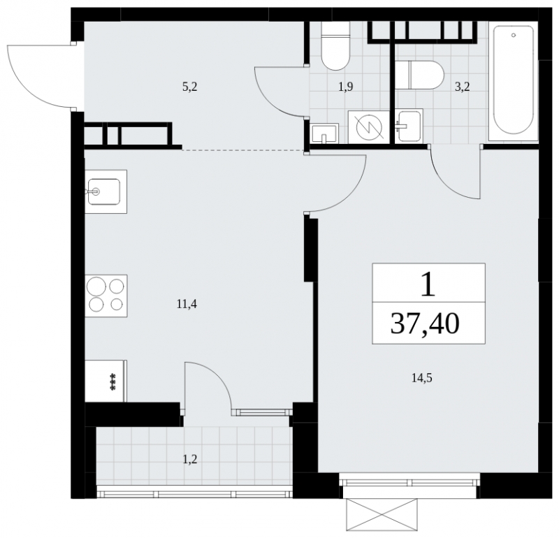 1-комнатная квартира (Студия) с отделкой в ЖК Прео на 17 этаже в 1 секции. Сдача в 4 кв. 2024 г.