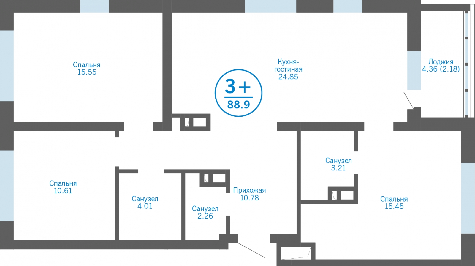 3-комнатная квартира с отделкой в Велнес-квартал Никольский на 5 этаже в 1 секции. Сдача в 4 кв. 2024 г.