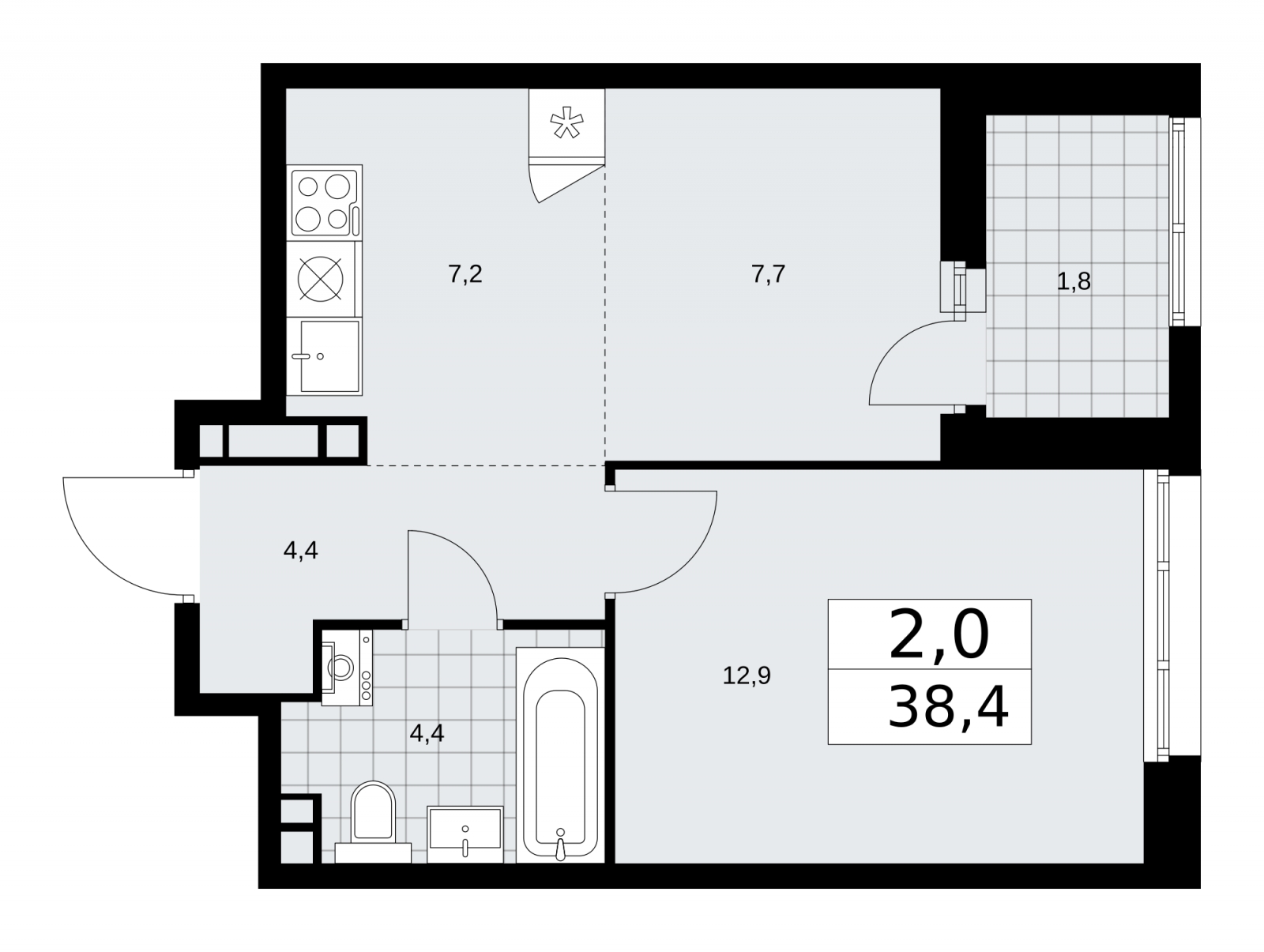 2-комнатная квартира с отделкой в ЖК Айвазовский City на 4 этаже в 4 секции. Дом сдан.