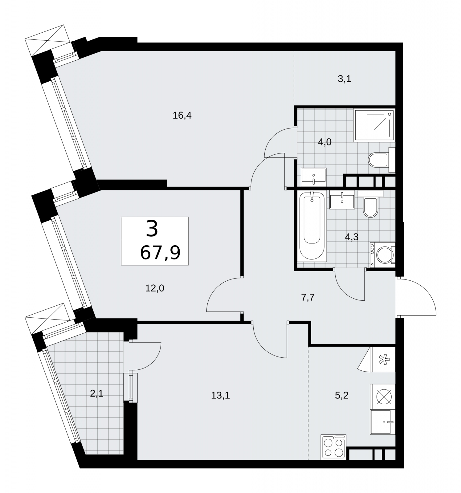 1-комнатная квартира с отделкой в ЖК Прео на 16 этаже в 1 секции. Сдача в 4 кв. 2024 г.