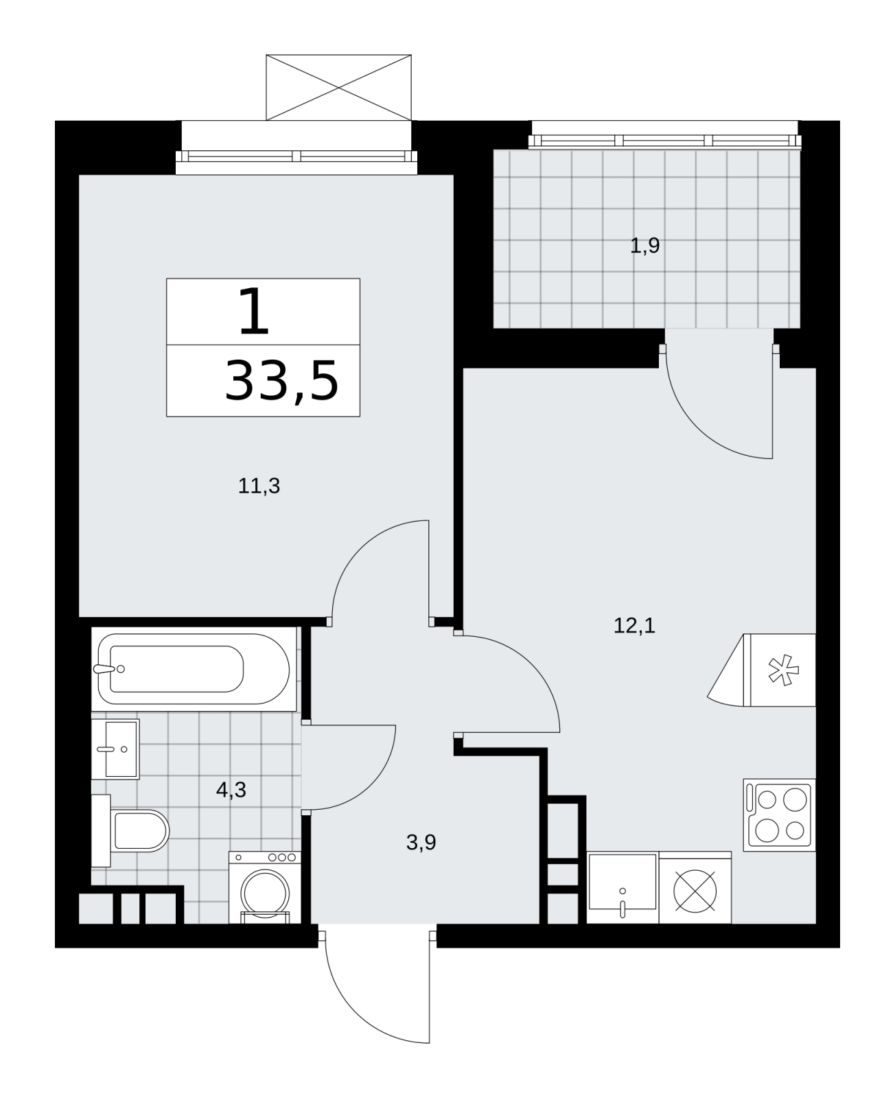 1-комнатная квартира (Студия) с отделкой в ЖК Прео на 24 этаже в 1 секции. Сдача в 4 кв. 2024 г.