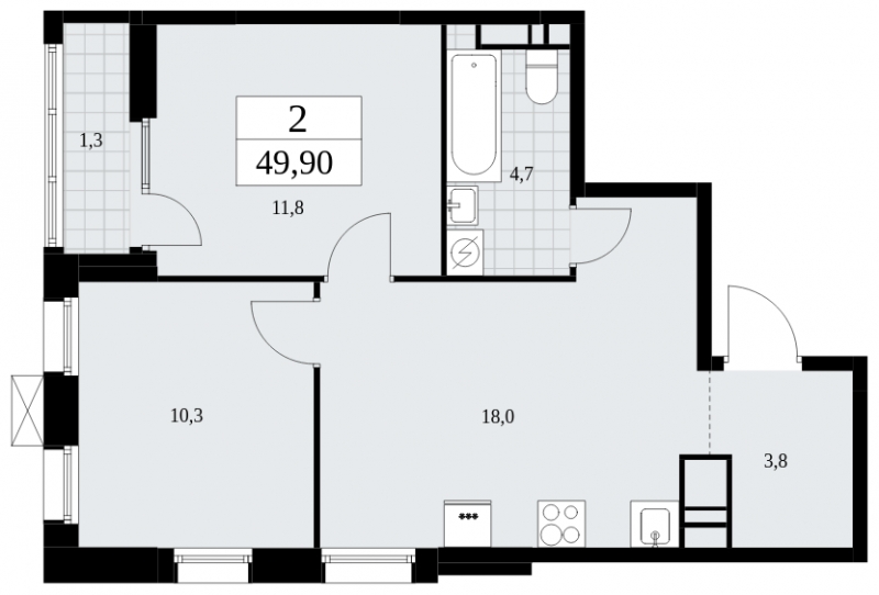 2-комнатная квартира с отделкой в Велнес-квартал Никольский на 1 этаже в 4 секции. Сдача в 4 кв. 2024 г.