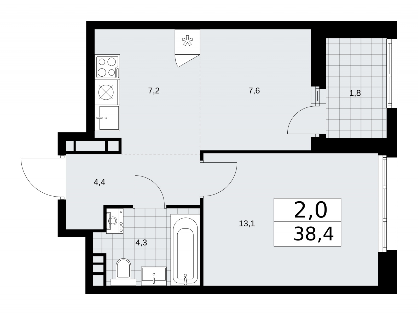 1-комнатная квартира с отделкой в Велнес-квартал Никольский на 9 этаже в 2 секции. Сдача в 4 кв. 2024 г.