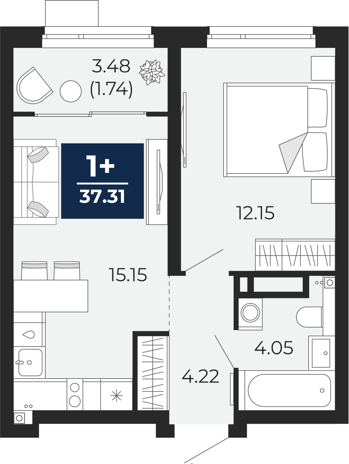4-комнатная квартира в ЖК Бунинские кварталы на 19 этаже в 1 секции. Сдача в 2 кв. 2026 г.