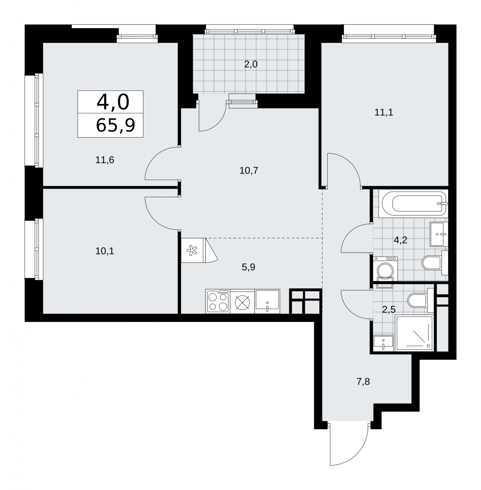3-комнатная квартира с отделкой в ЖК Айвазовский City на 11 этаже в 7.1 секции. Сдача в 3 кв. 2026 г.